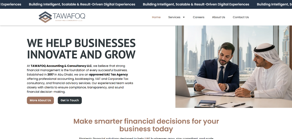Tawafoq Accounting website full desktop preview